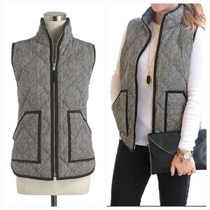J.Crew Herringbone Excursion Quilted Puffer Vest XS Black White Classic